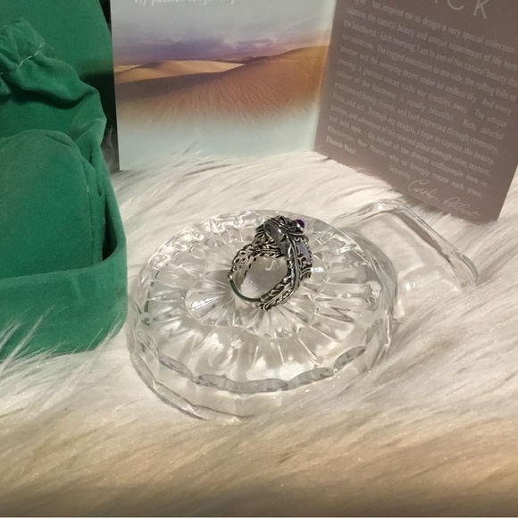 🌹2XHP- CAROLYN POLLACK STERLING SILVER MOONSTONE&TWO SMALL AMETHYST RING/SIZE 7 - Picture 8 of 11